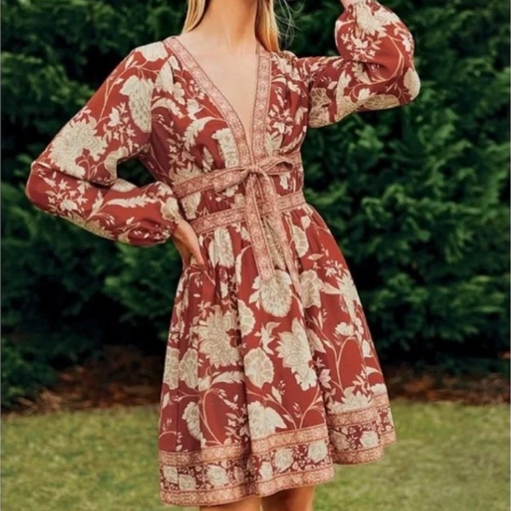 Antonio Melani Normajean Floral Print Deep V-Neck Long Puff Sleeve Dress, Size 0